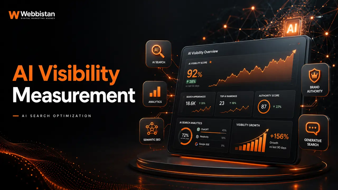 AI visibility measurement dashboard showing AI search analytics, brand authority, and generative search optimization