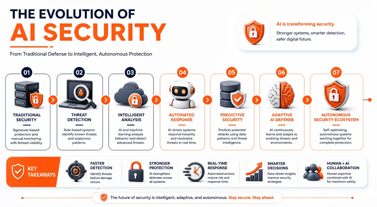 AI Security Evolution Infographic From Traditional Defense to Autonomous Protection