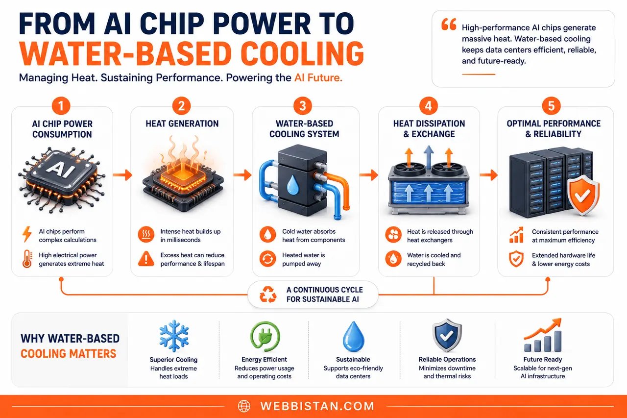 AI chip power to water-based cooling for efficient data center performance.